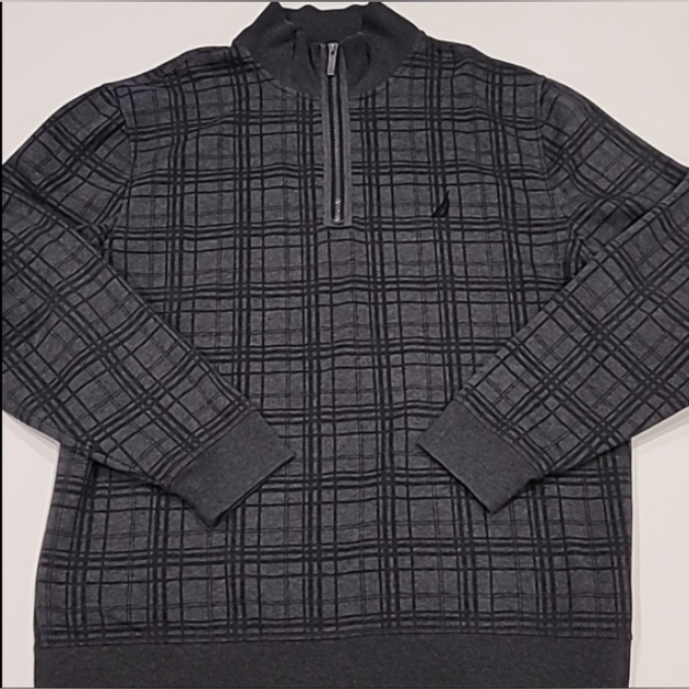 Nautica Quarter Zip Pullover Plaid Sweatshirt Top Gray XXL - Picture 3 of 11